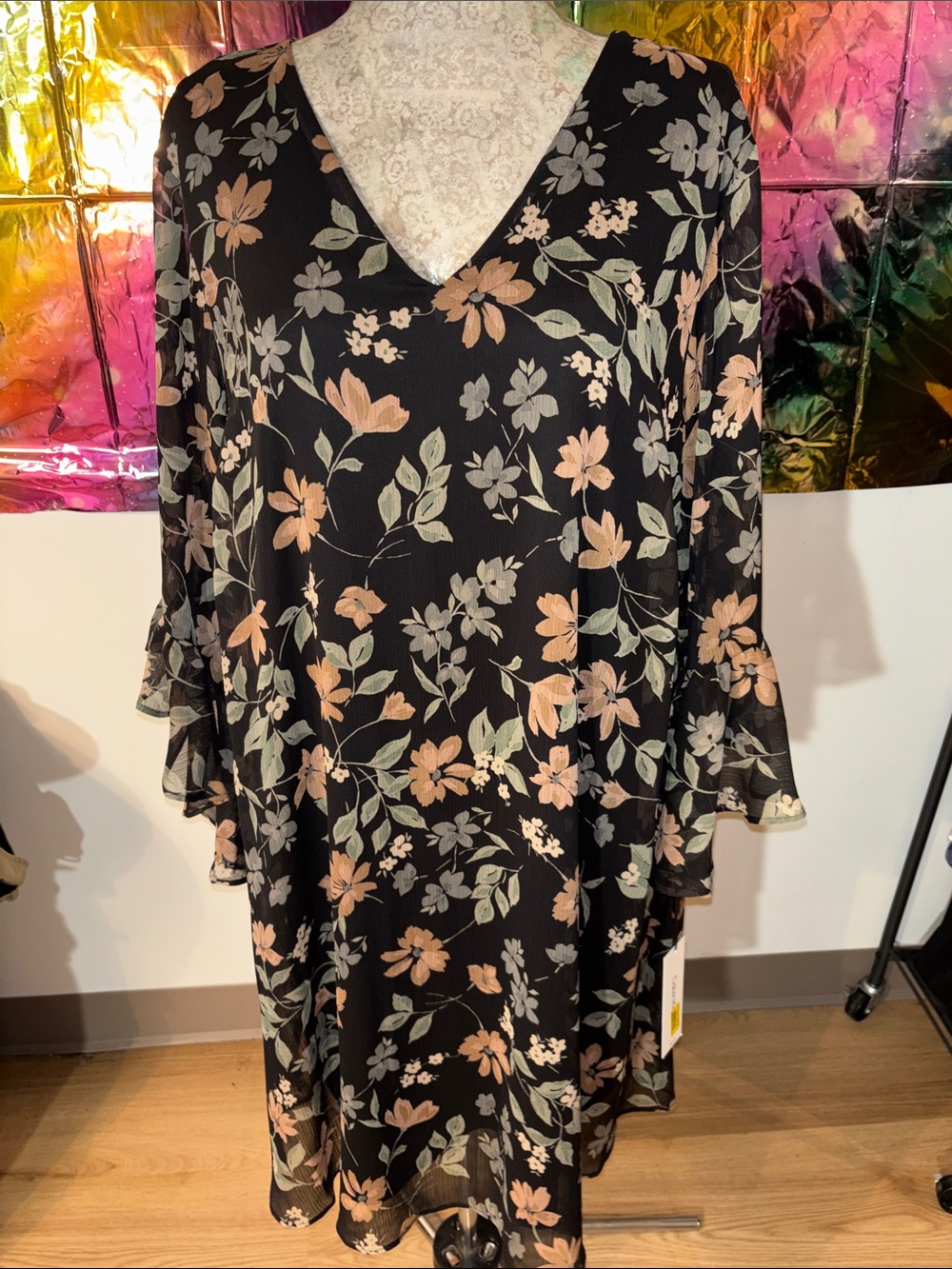 Calvin Klein Black Floral-Trim Dress